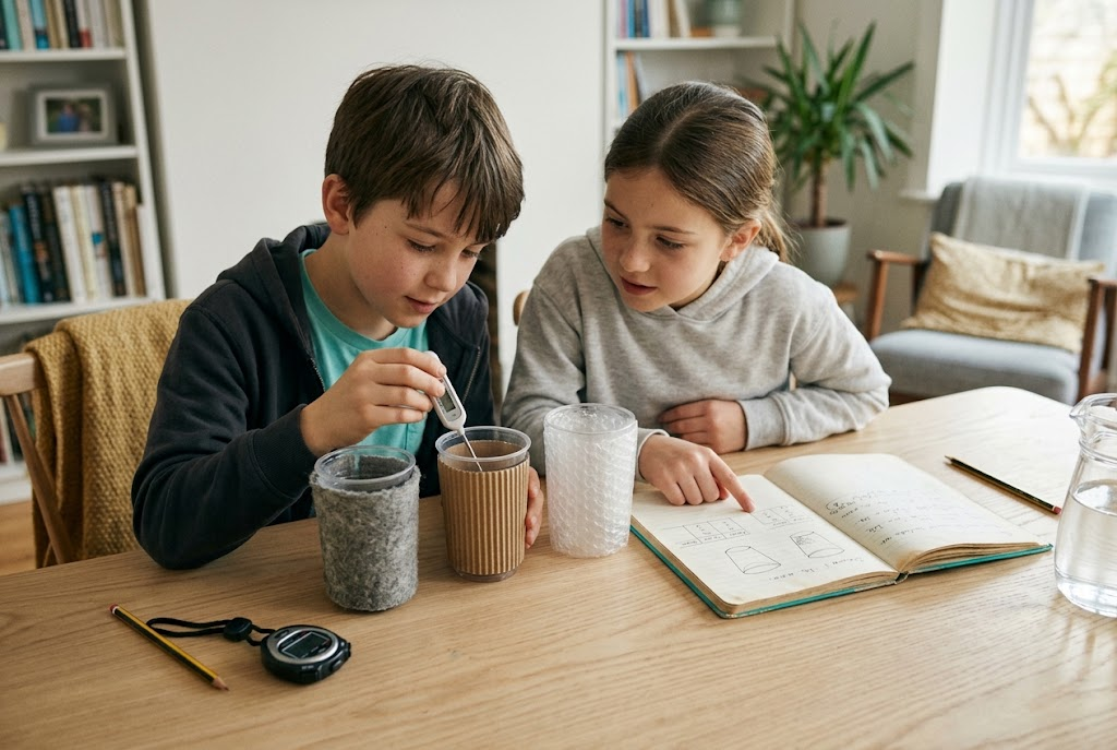 Learners compare insulated cups and record their observations.