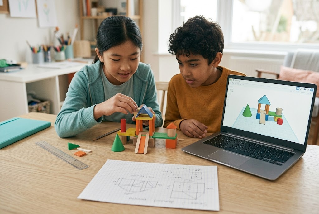 Learners compare a construction model with a digital model.